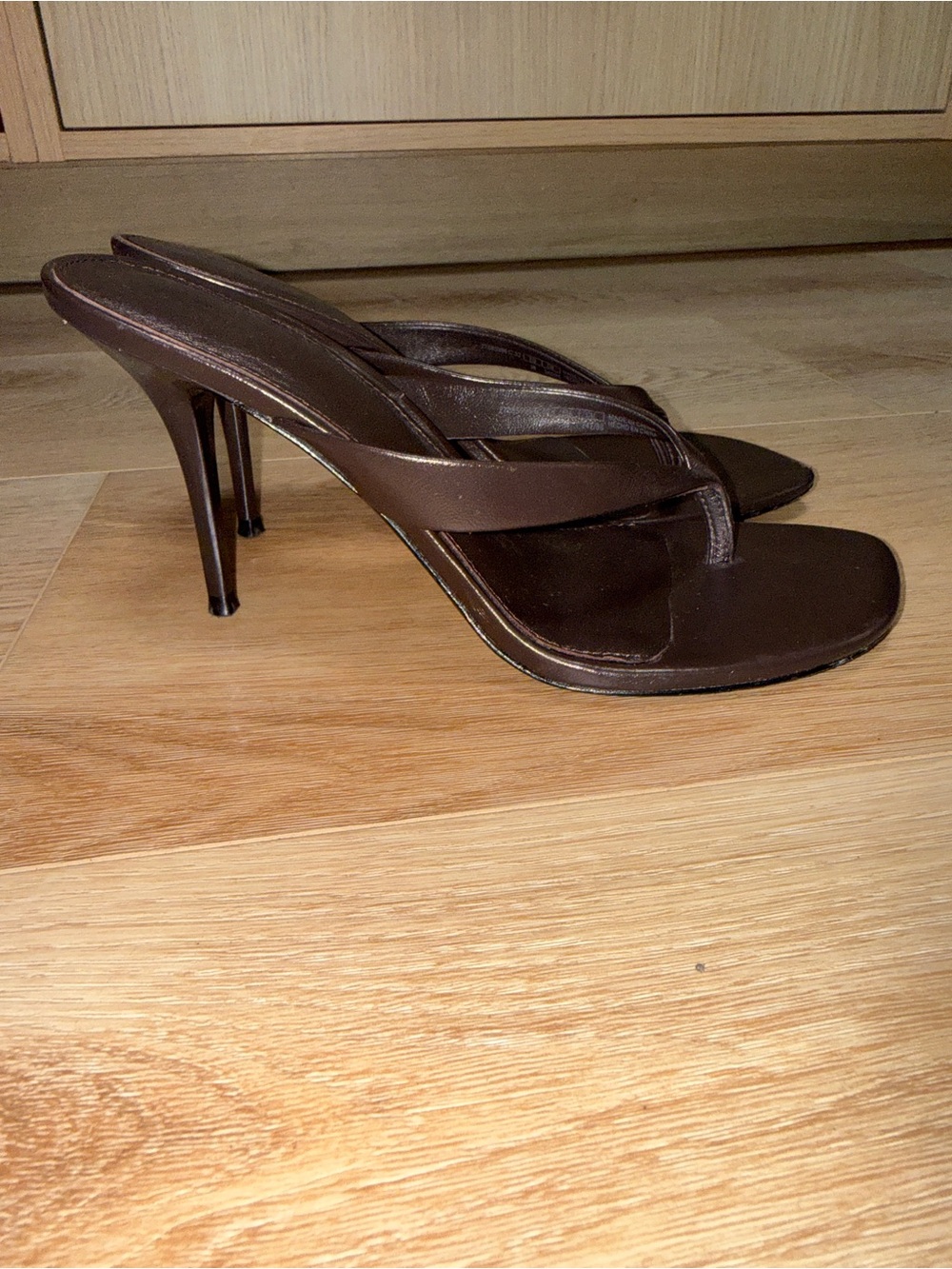 Mango MNG CAPSULE Dark Brown Square-Toe Thong Heel Sandals 38 - Picture 2 of 6